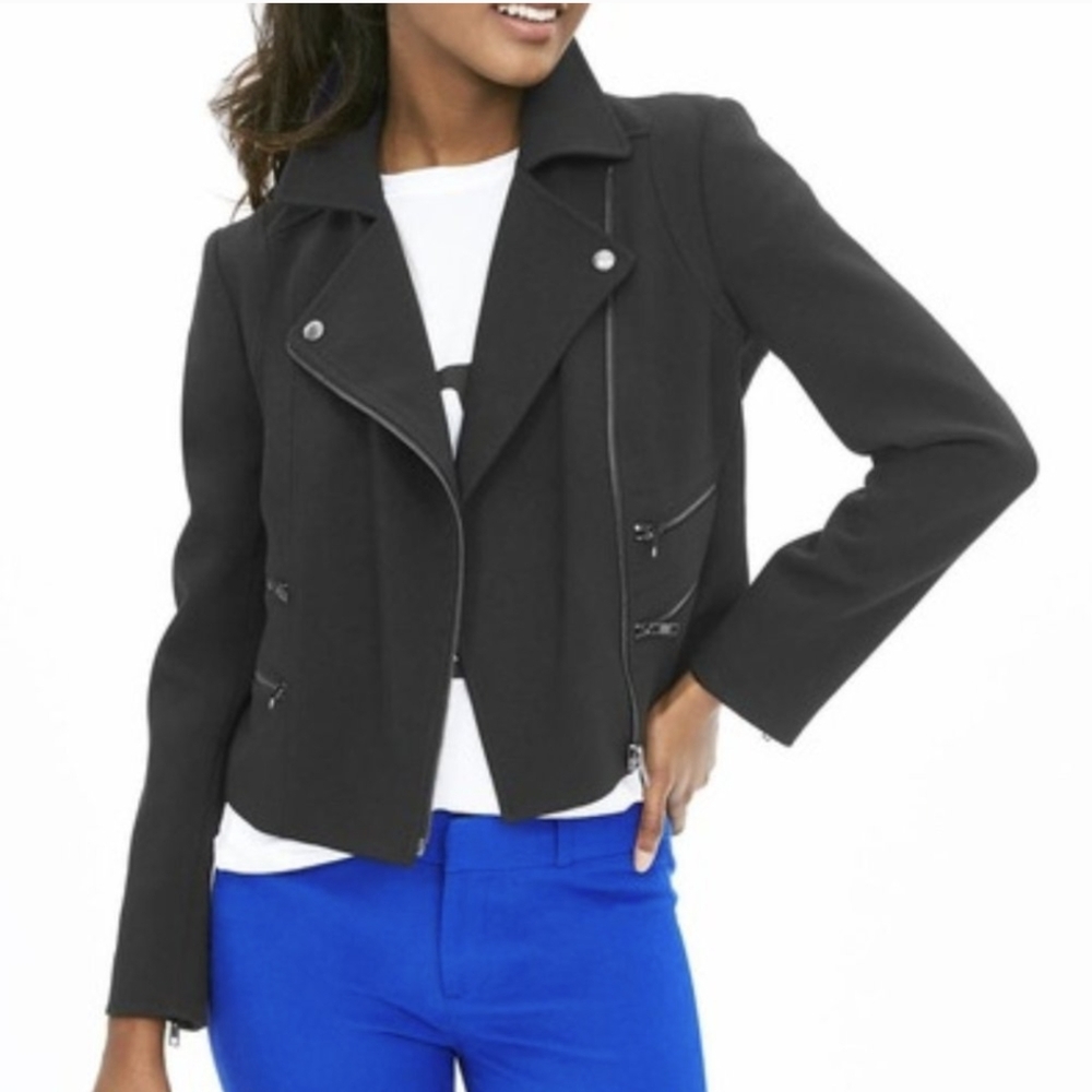 Banana Republic black cropped moto jacket size 6